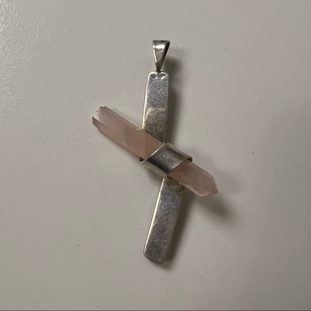 925 rose quartz brooch or pendant
